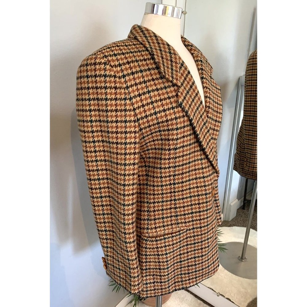 Women’s Wool & Cashmere Houndstooth Plaid blazer size 14 Warm Fall Colors - Picture 9 of 12